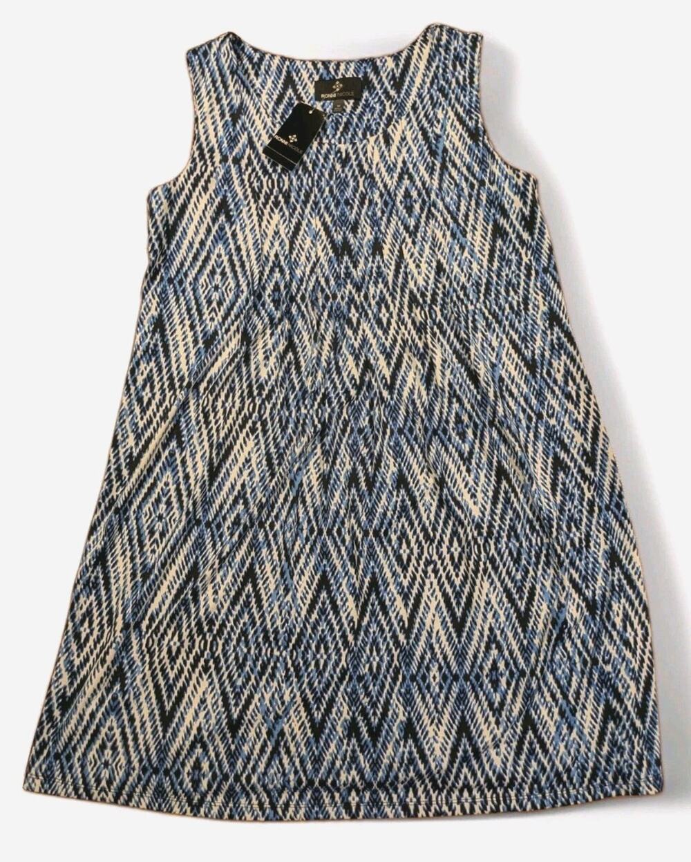 Ronni Nicole Women’s Size 10 Blue White Geometric Sleeveless Shift Dress NWT